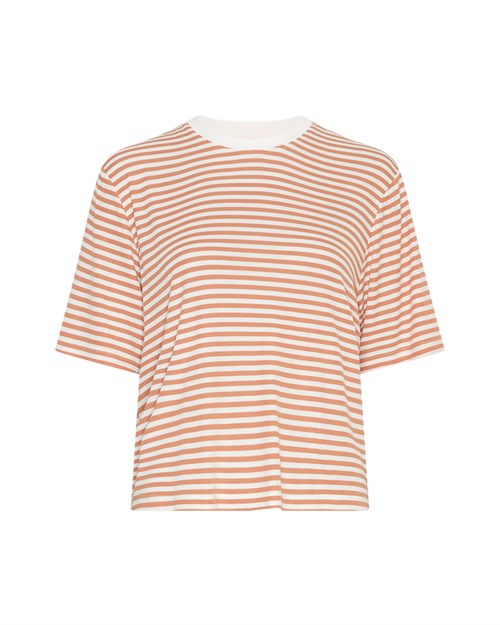 MSCH Jana T-shirt med striber, Rib, Creme/Caramel